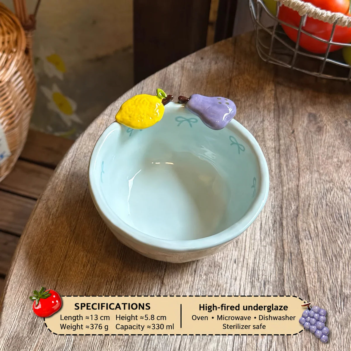 Ceramic Dinnerware Raised Fruit Details Pastel Colors