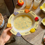 Ceramic Dinnerware Raised Fruit Details Pastel Colors