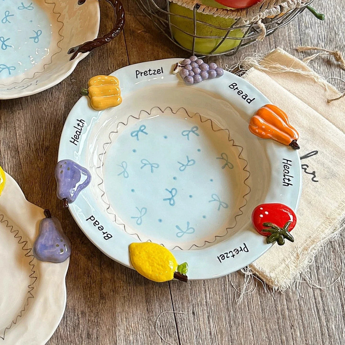 Ceramic Dinnerware Raised Fruit Details Pastel Colors