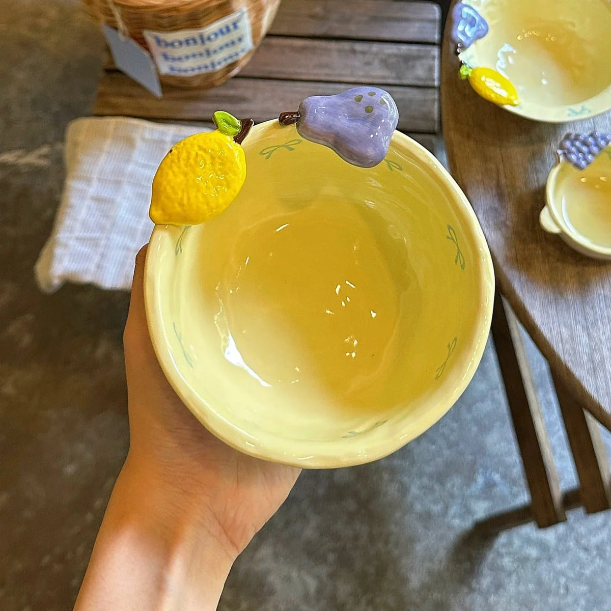 Ceramic Dinnerware Raised Fruit Details Pastel Colors
