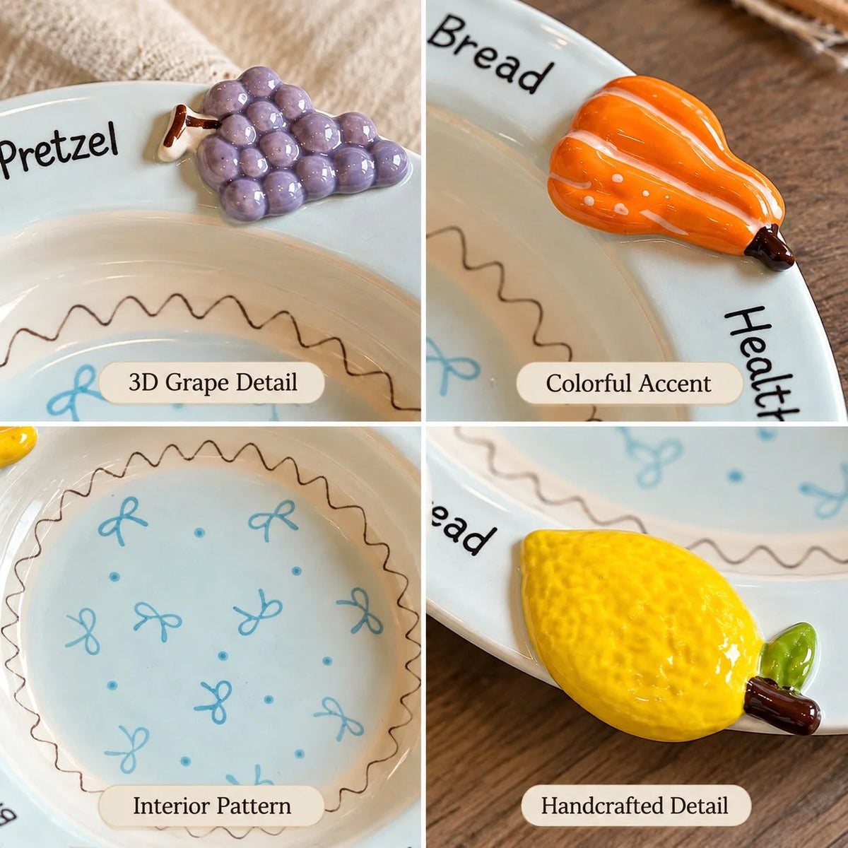 Ceramic Dinnerware Raised Fruit Details Pastel Colors