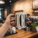 Ceramic Mug Bold Graphic F-Shaped Handle 15.2 Fl Oz