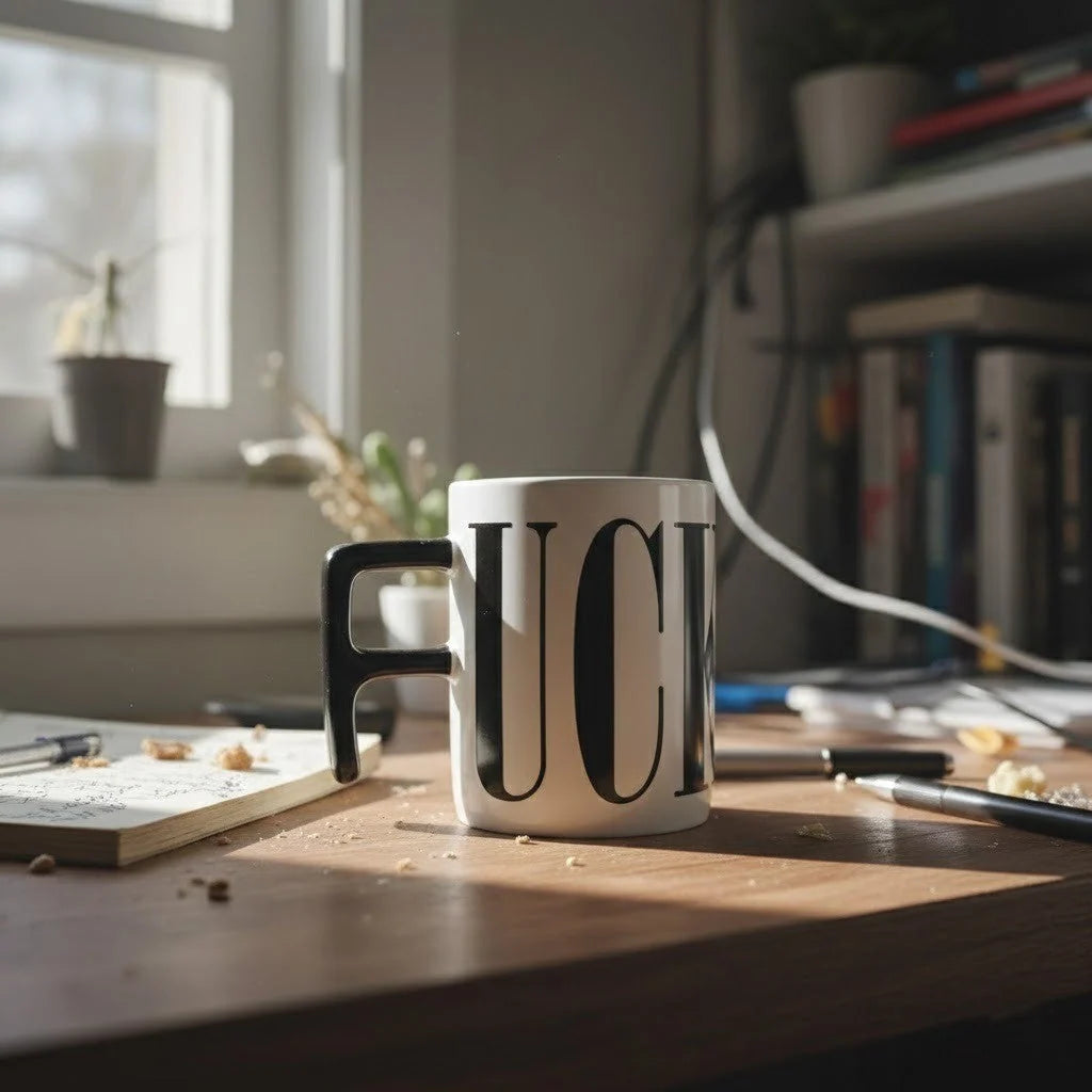 Ceramic Mug Bold Graphic F-Shaped Handle 15.2 Fl Oz