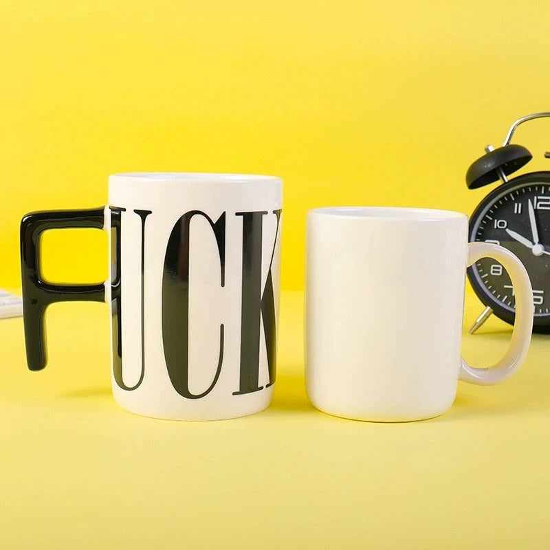 Ceramic Mug Bold Graphic F-Shaped Handle 15.2 Fl Oz