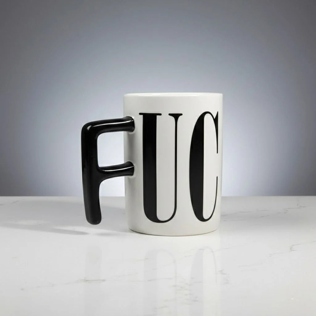 Ceramic Mug Bold Graphic F-Shaped Handle 15.2 Fl Oz
