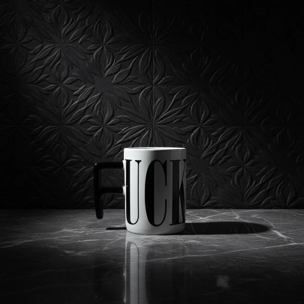 Ceramic Mug Bold Graphic F-Shaped Handle 15.2 Fl Oz