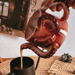 Ceramic Mug Sculpted Octopus Tentacle Handles 11.8 Fl Oz