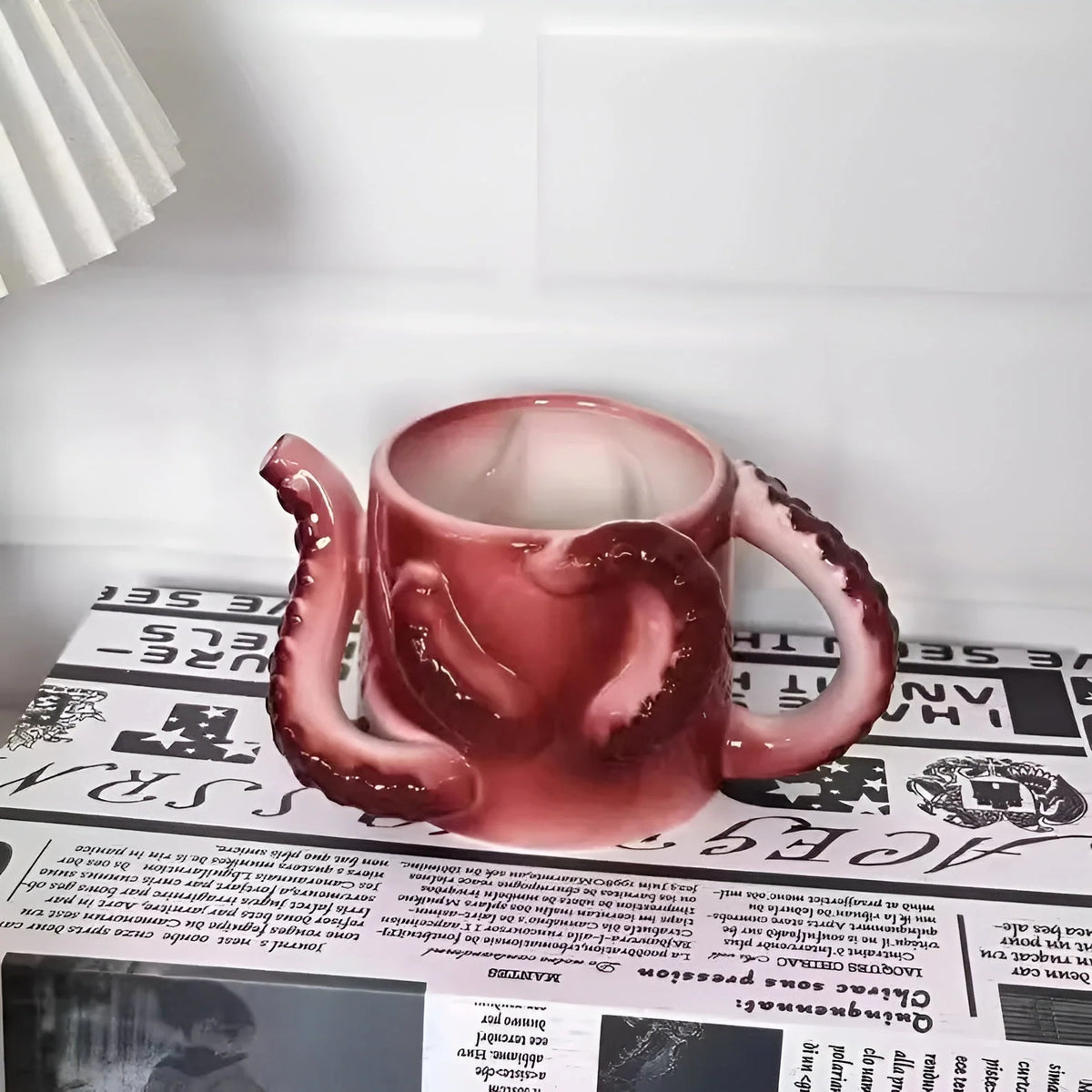 Ceramic Mug Sculpted Octopus Tentacle Handles 11.8 Fl Oz