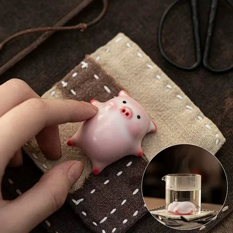 Ceramic Pig Figurine Miniature Tea Tray Decoration