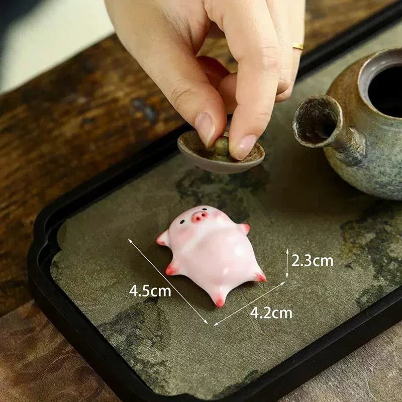 Ceramic Pig Figurine Miniature Tea Tray Decoration