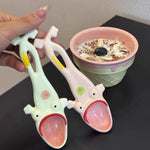 Ceramic Serving Spoon Frog Design Long Handle Glazed Finish