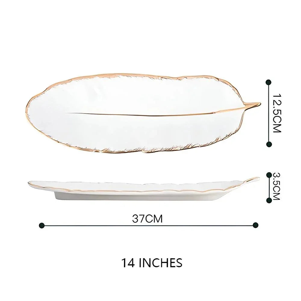 Ceramic Tray Feather-Shaped Non-Slip Base