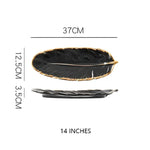 Ceramic Tray Feather-Shaped Non-Slip Base