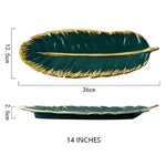 Ceramic Tray Feather-Shaped Non-Slip Base