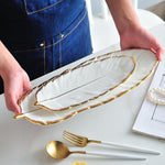 Ceramic Tray Feather-Shaped Non-Slip Base
