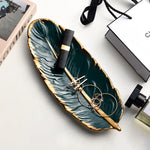 Ceramic Tray Feather-Shaped Non-Slip Base