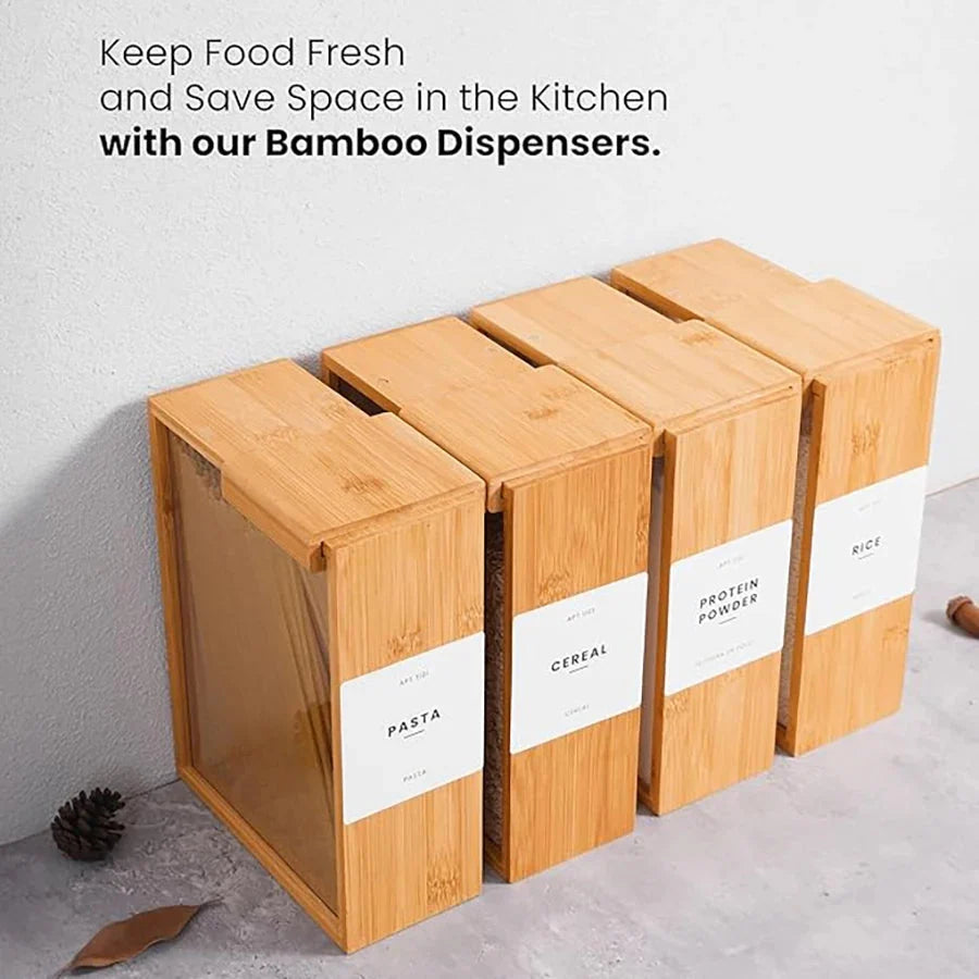 Cereal & Dry Food Dispenser Bamboo Frame Airtight Lid