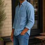 Chambray Shirt Cotton Blend Relaxed Fit Soft Worn-In Feel