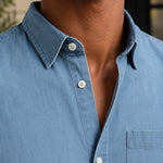 Chambray Shirt Cotton Blend Relaxed Fit Soft Worn-In Feel