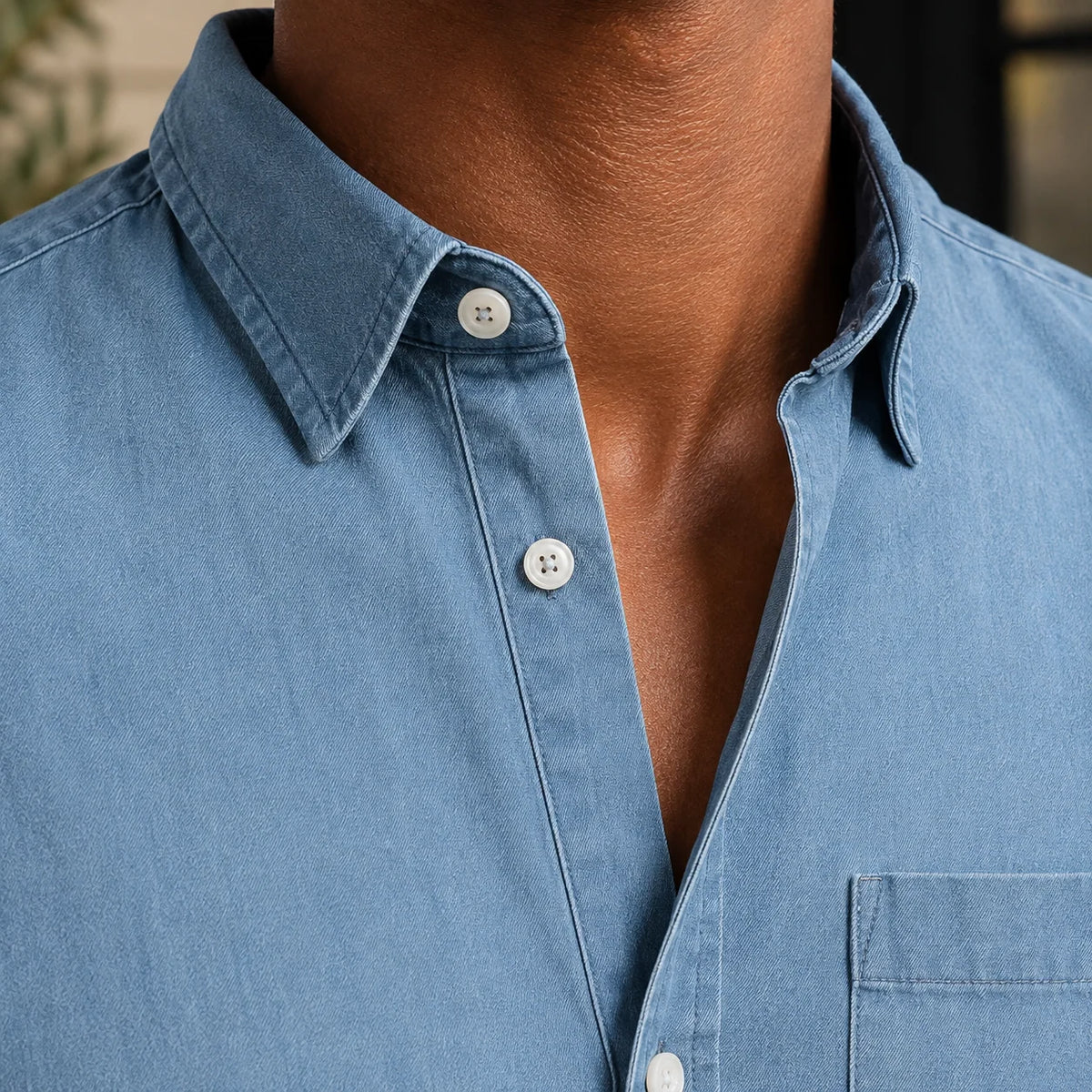 Chambray Shirt Cotton Blend Relaxed Fit Soft Worn-In Feel