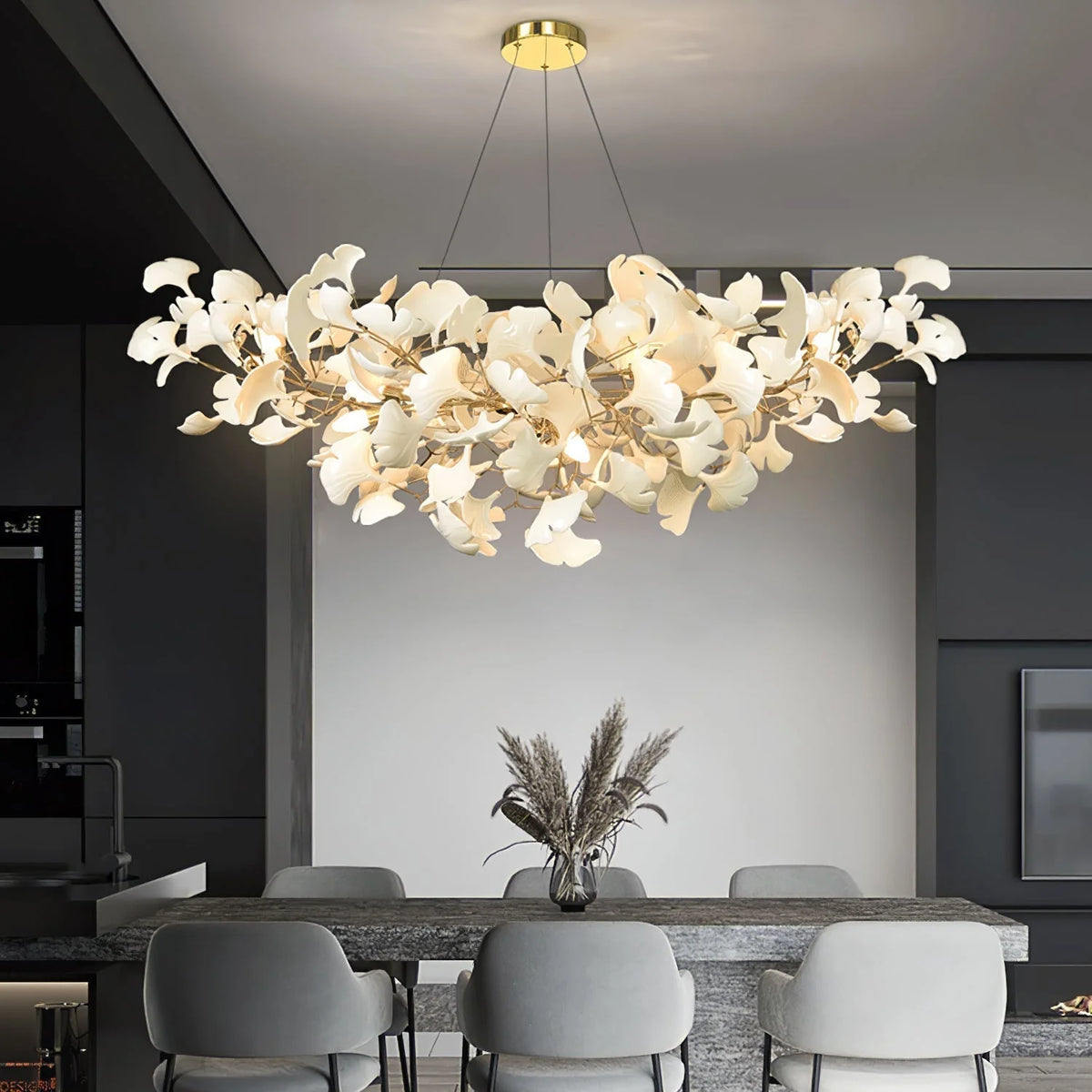 Chandelier U-Shaped Design Handmade Ceramic Elements
