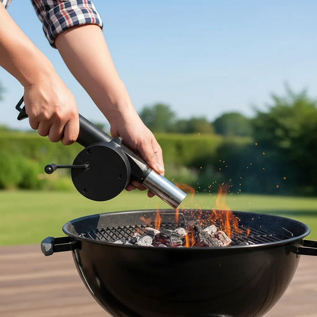 Charcoal Grill Fan Hand-Operated Lightweight Plastic