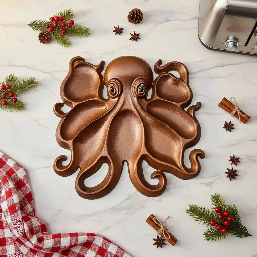 Charcuterie Board Handcrafted Octopus Design Recycled Wood
