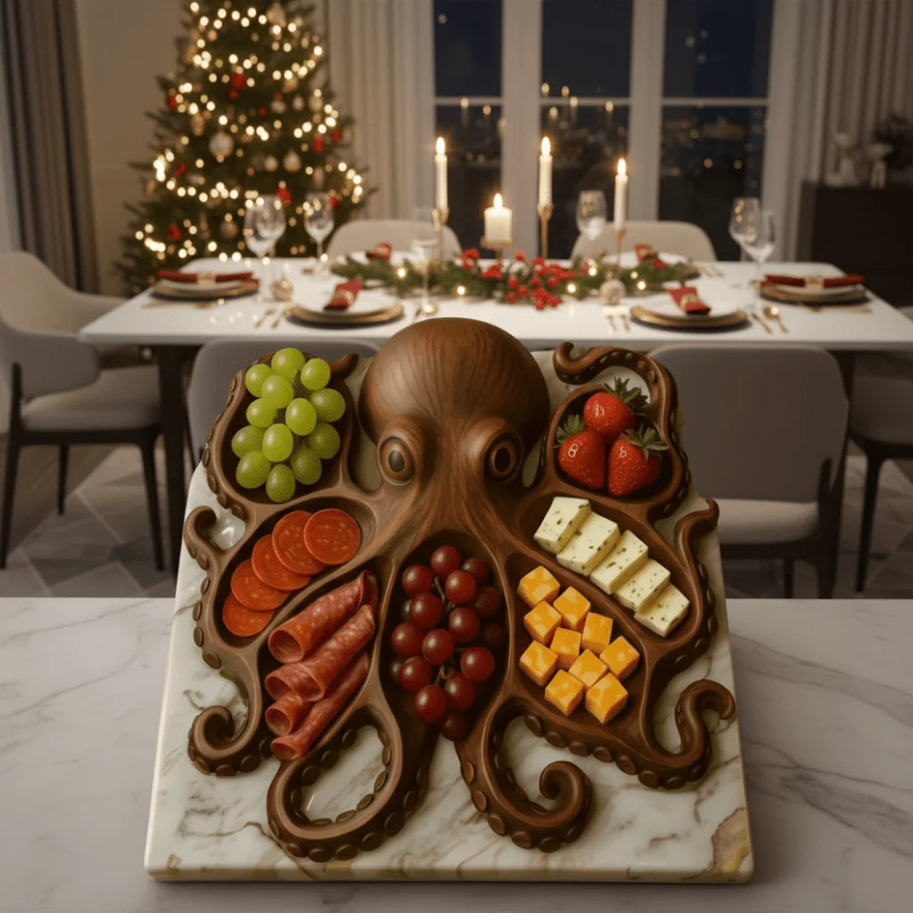 Charcuterie Board Handcrafted Octopus Design Recycled Wood