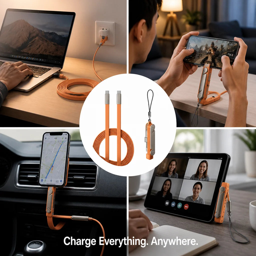Charging Cable USB-C 240W Fast Charging 360° Phone Stand