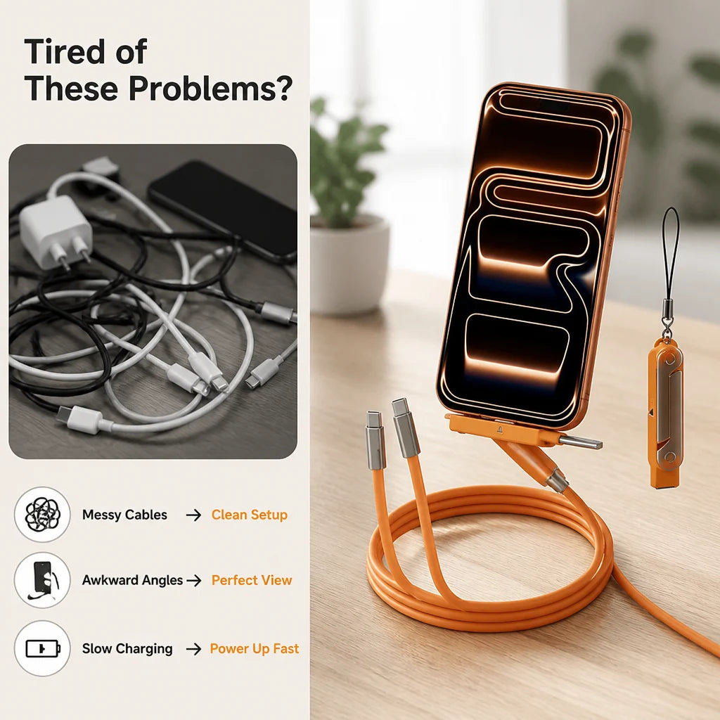 Charging Cable USB-C 240W Fast Charging 360° Phone Stand