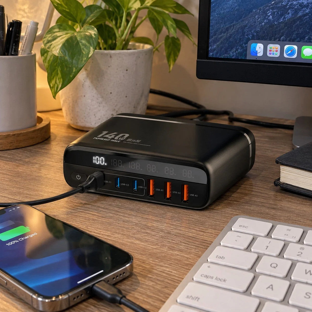 Charging Station Six-Port GaN 140W Power Display
