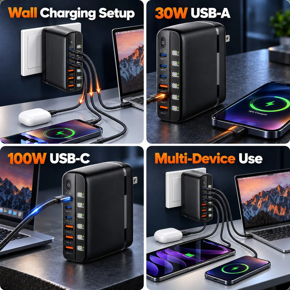 Charging Station Six-Port GaN 140W Power Display