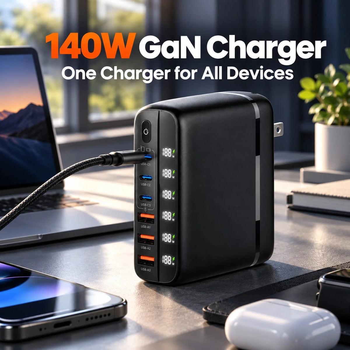 Charging Station Six-Port GaN 140W Power Display