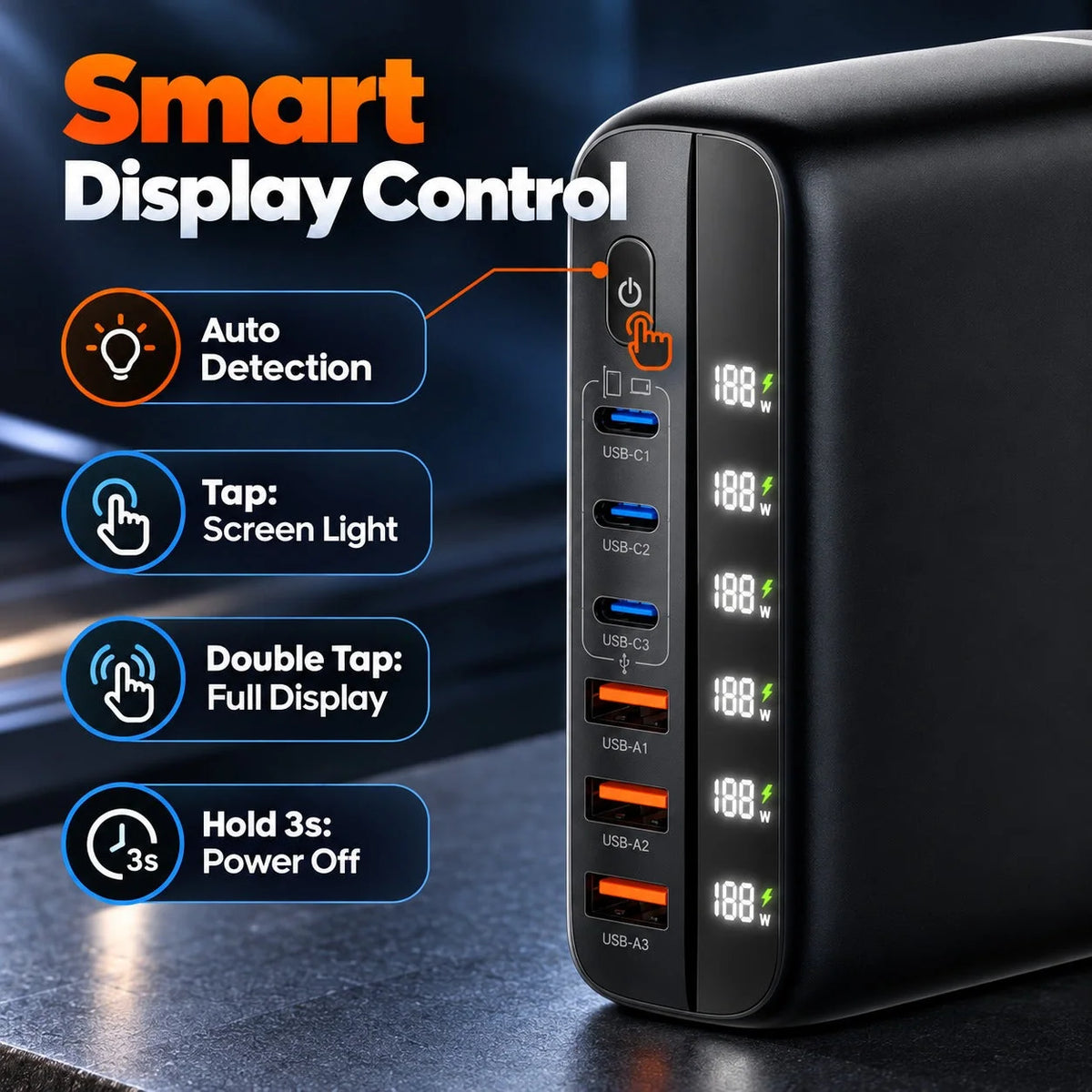 Charging Station Six-Port GaN 140W Power Display