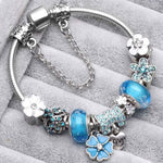 Charm Bracelet 925 Sterling Silver Floral Adjustable Fit
