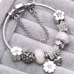 Charm Bracelet 925 Sterling Silver Floral Adjustable Fit