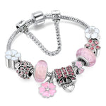 Charm Bracelet 925 Sterling Silver Floral Adjustable Fit