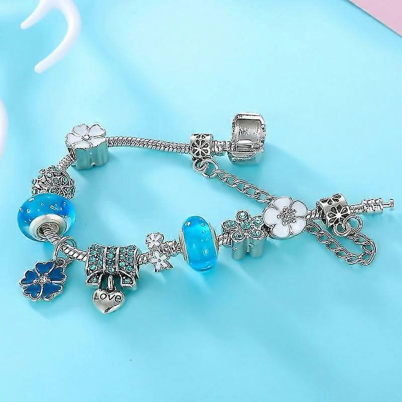 Charm Bracelet 925 Sterling Silver Floral Adjustable Fit