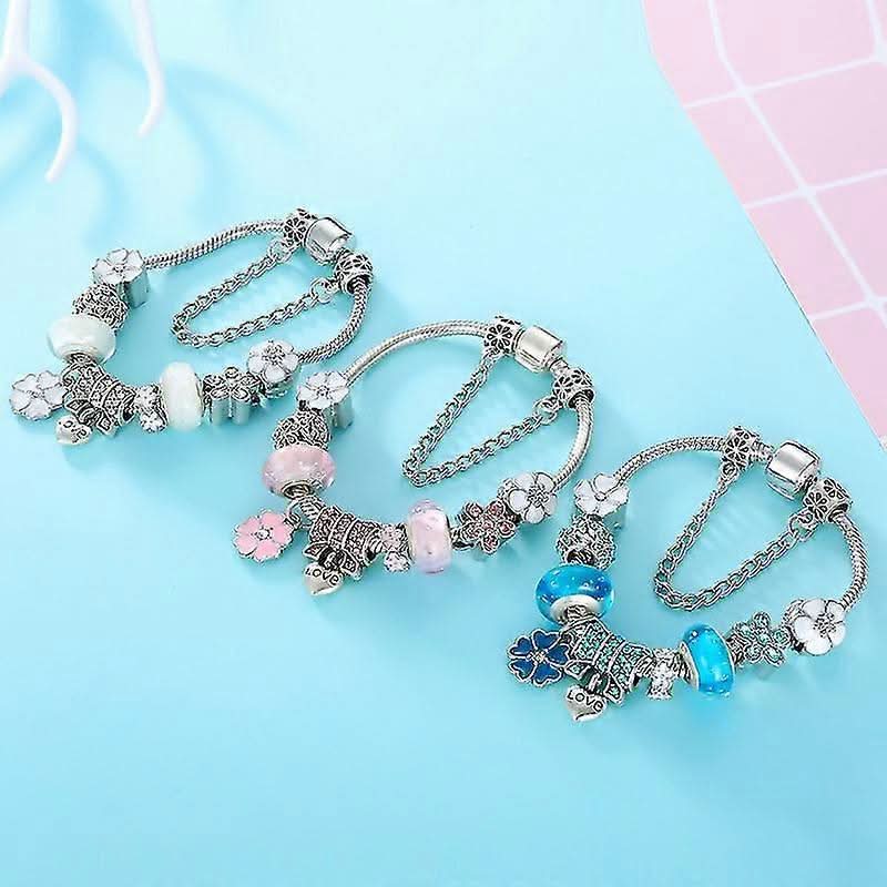 Charm Bracelet 925 Sterling Silver Floral Adjustable Fit