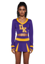 Cheerleader Costume Two-Piece Cropped Top & Pleated Skirt Purple And Yellow