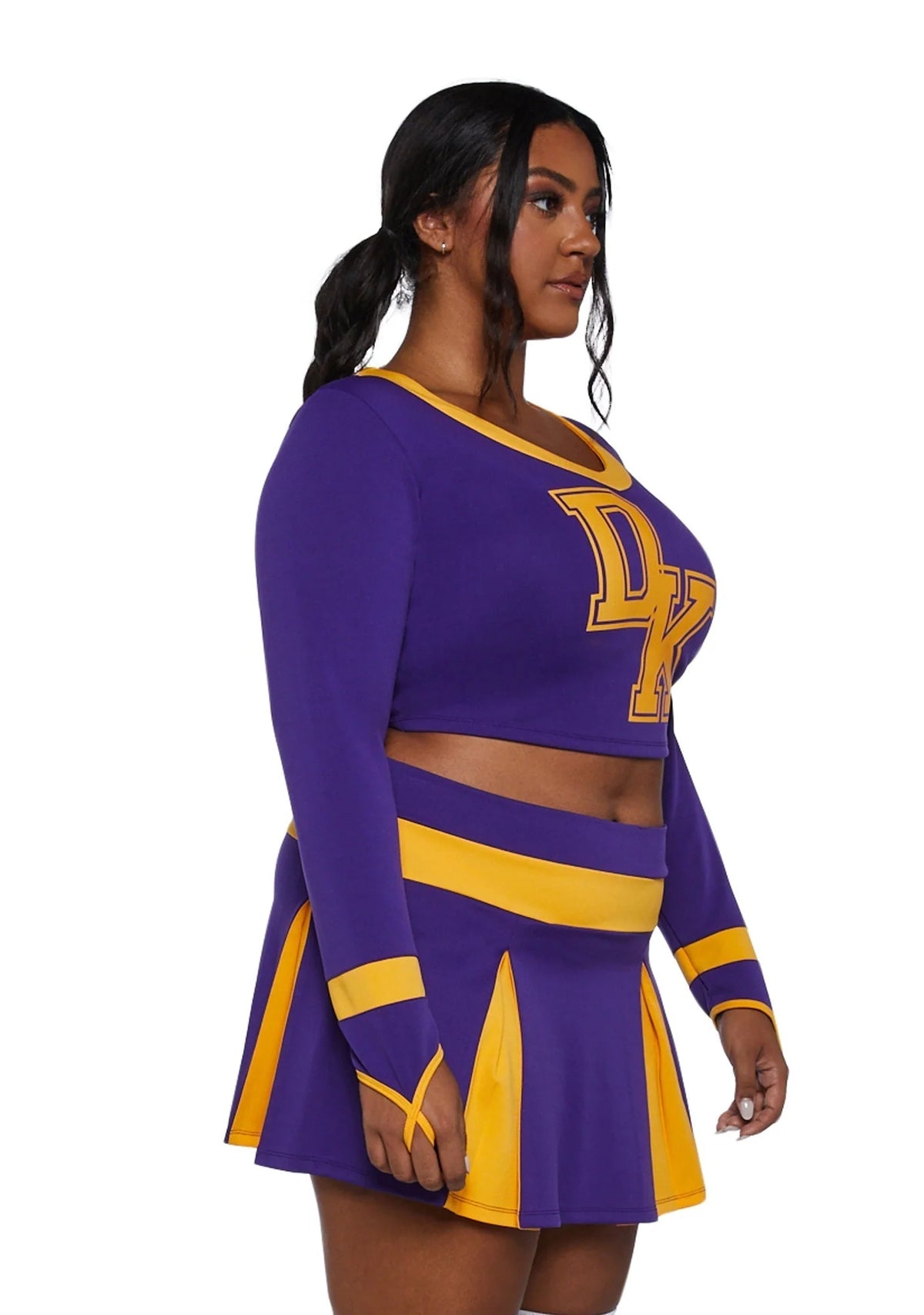 Cheerleader Costume Two-Piece Cropped Top & Pleated Skirt Purple And Yellow