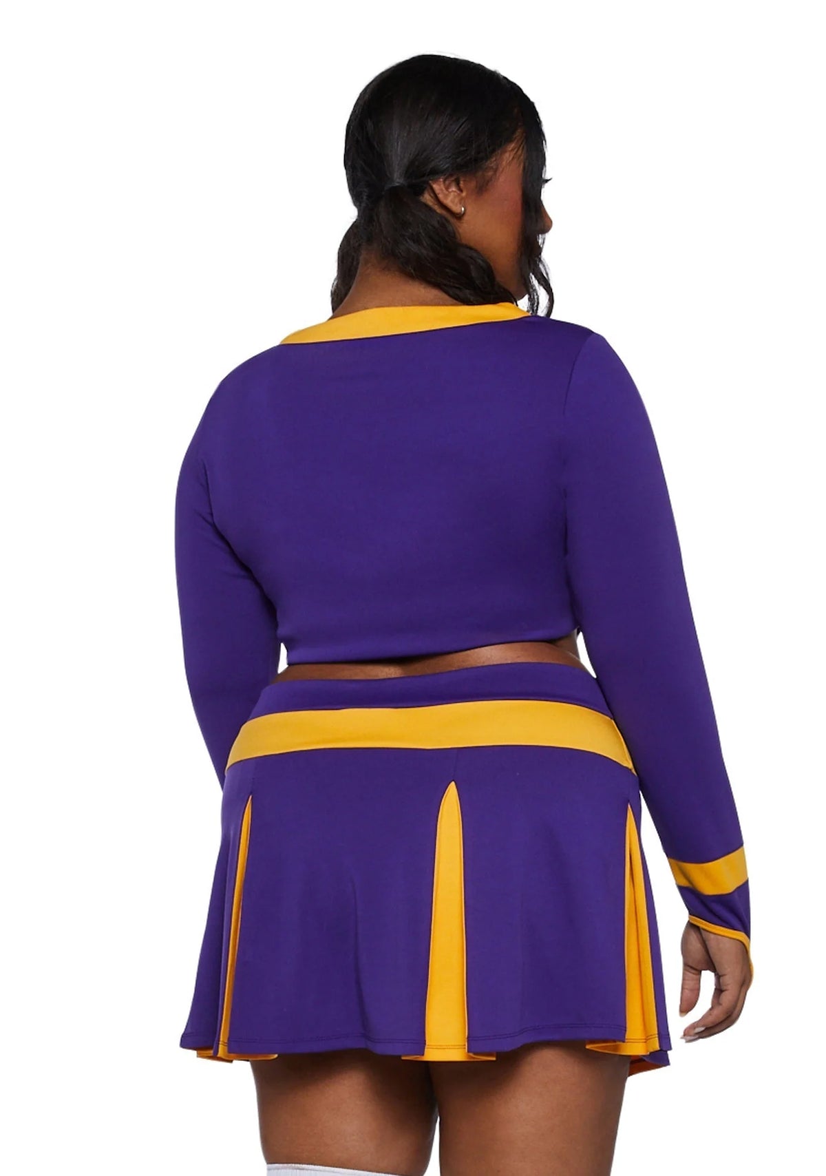 Cheerleader Costume Two-Piece Cropped Top & Pleated Skirt Purple And Yellow