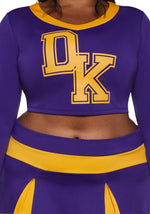 Cheerleader Costume Two-Piece Cropped Top & Pleated Skirt Purple And Yellow