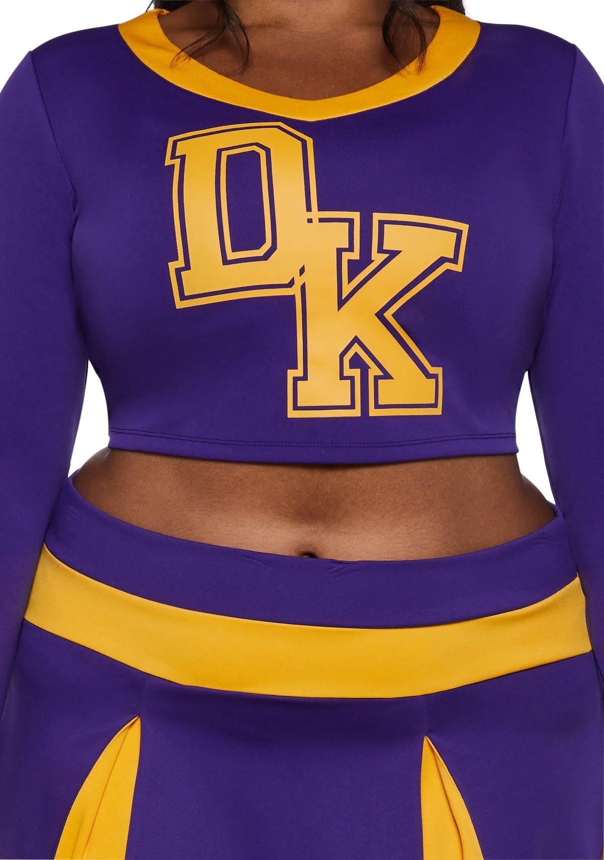 Cheerleader Costume Two-Piece Cropped Top & Pleated Skirt Purple And Yellow