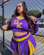 Cheerleader Costume Two-Piece Cropped Top & Pleated Skirt Purple And Yellow