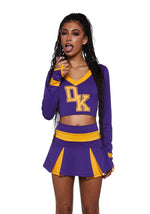 Cheerleader Costume Two-Piece Cropped Top & Pleated Skirt Purple And Yellow