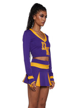 Cheerleader Costume Two-Piece Cropped Top & Pleated Skirt Purple And Yellow