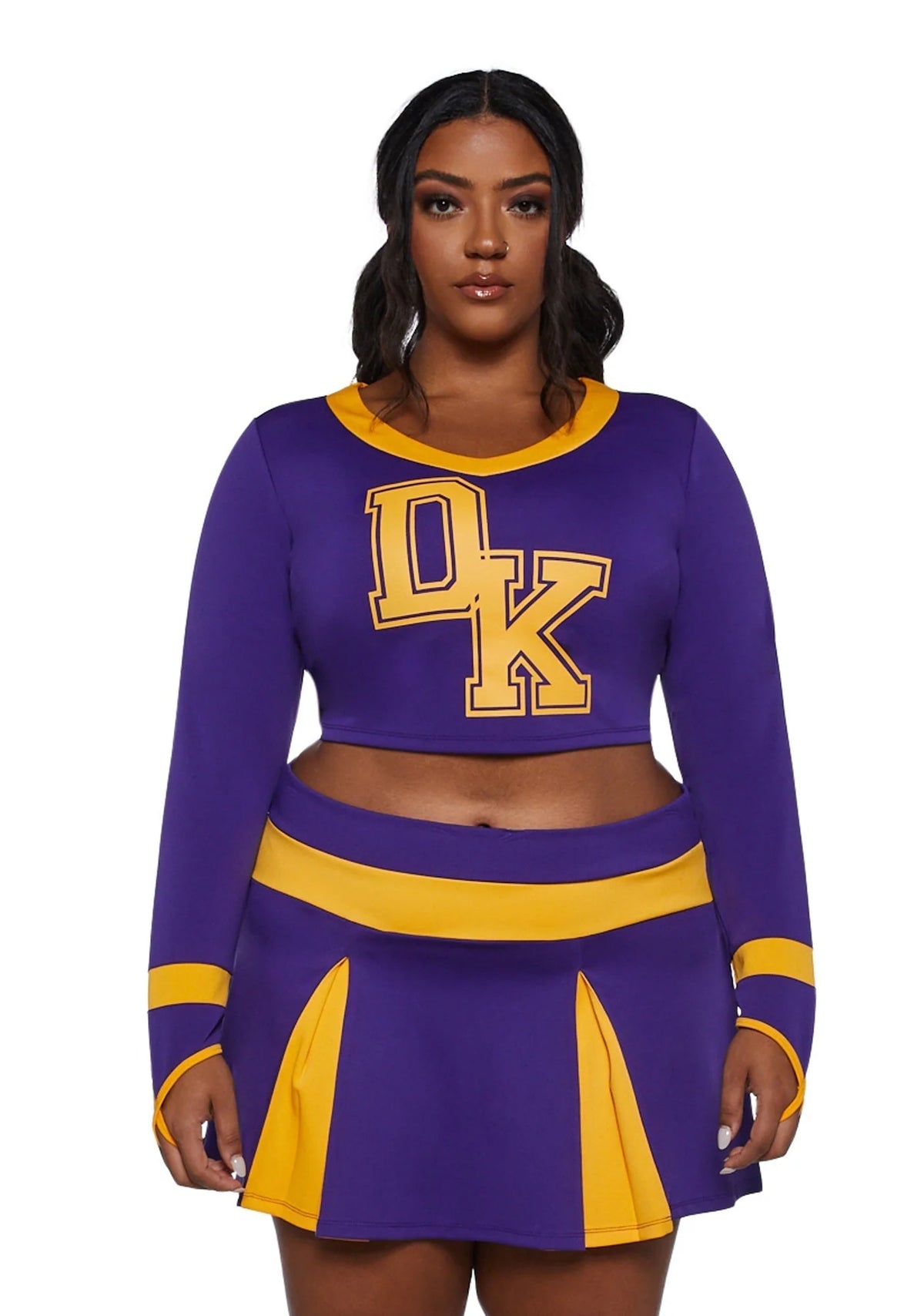 Cheerleader Costume Two-Piece Cropped Top & Pleated Skirt Purple And Yellow