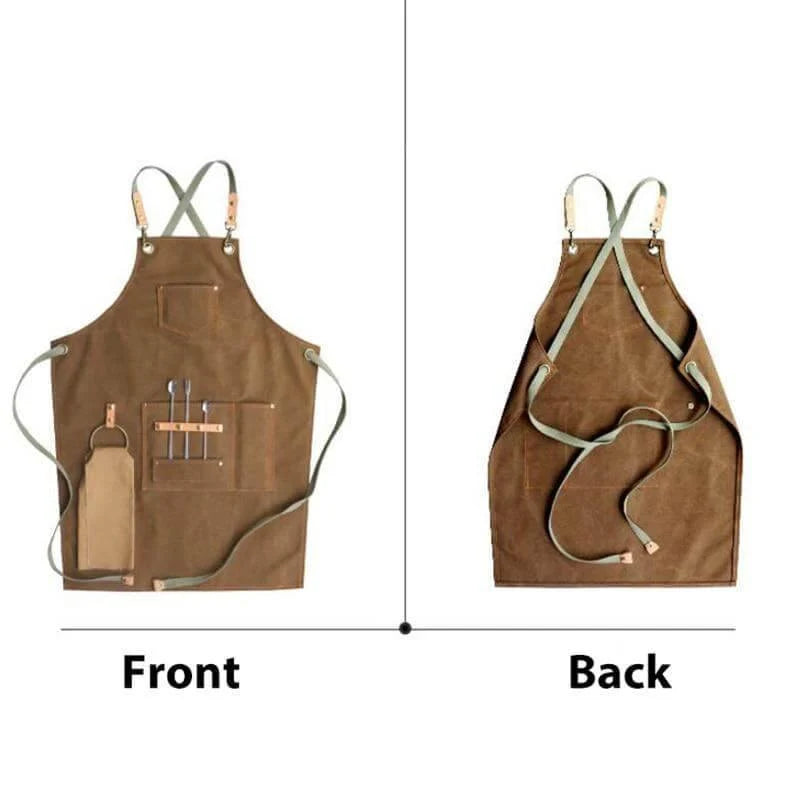 Chef Apron Leather Front Pockets & Tool Slots