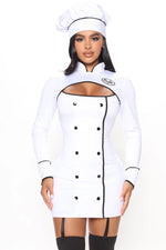 Chef Costume Set Three-Piece Stretchy Cutout Dress With Hat & Leg Accessories